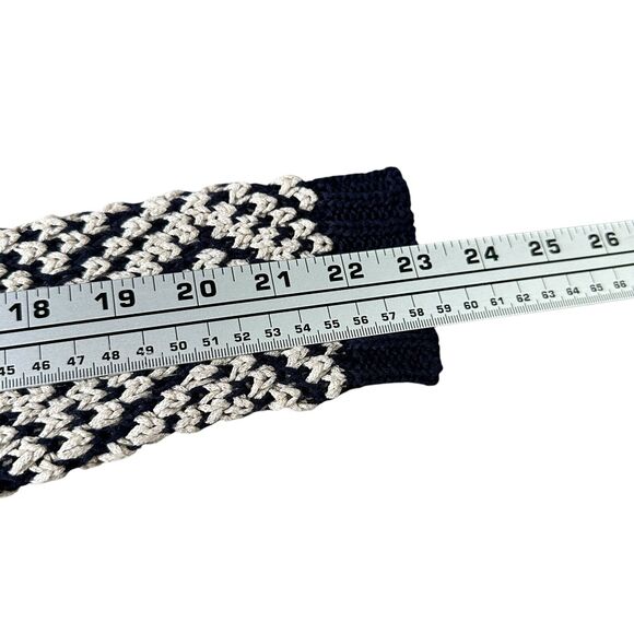 Tory Burch Crochet Tunic Sweater Womens XS Navy Beige Zig Zag V-Neck Knit Rayon - Picture 9 of 10